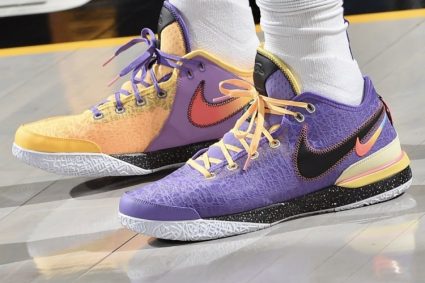 Purple Gold! James today’s upper feet ‘mismatched ‘LeBron NXXT Gen personal branch combat boots